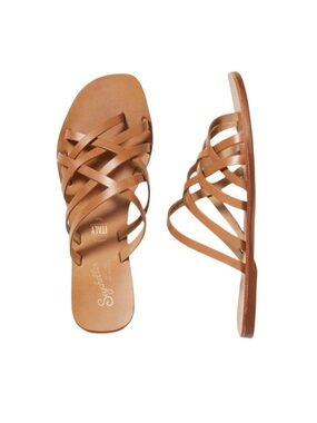Seychelles Cognac Multi‑Strap Leather Slide Sandals
